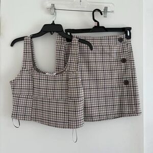 Plaid Brown Skirt Set, never worn